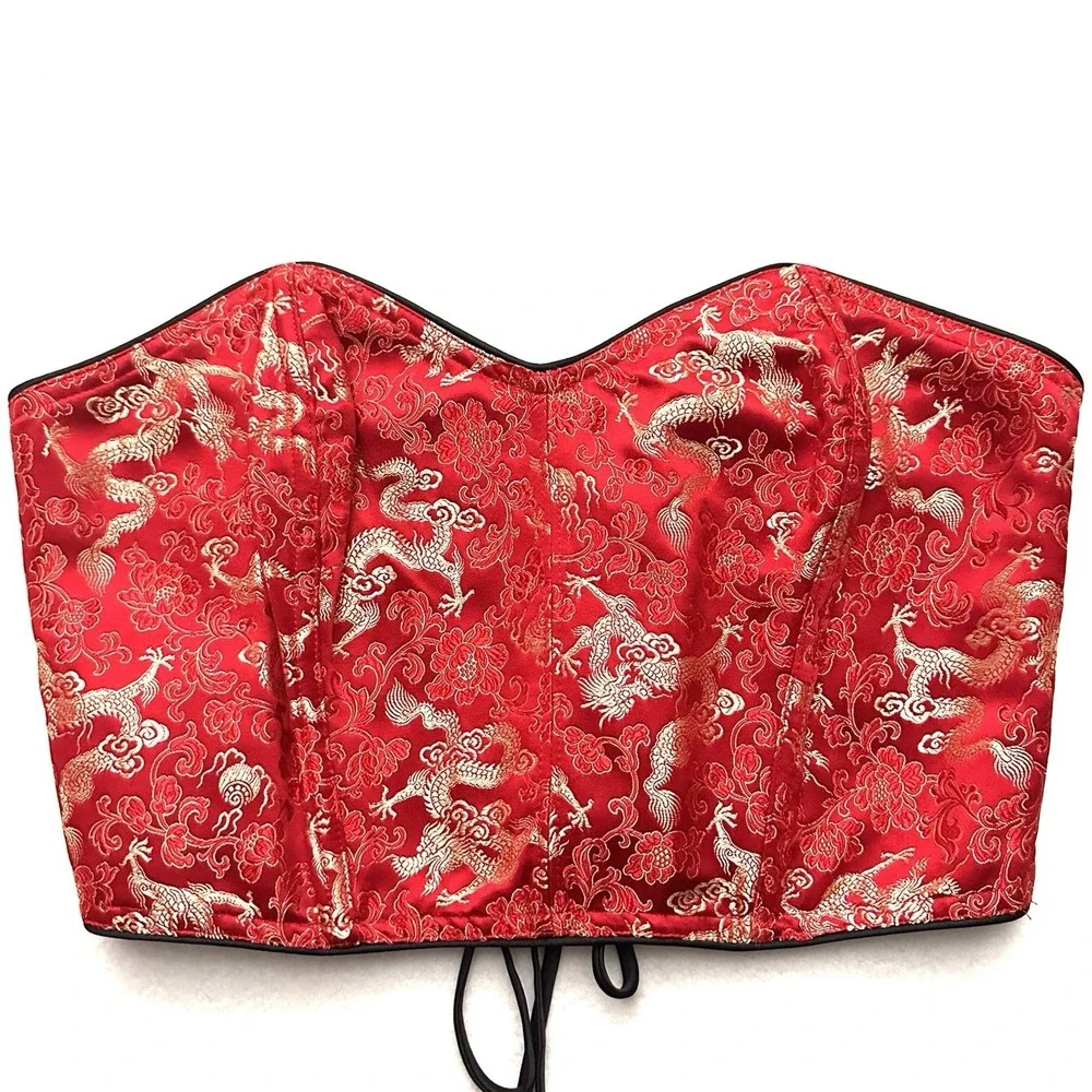 Victoria's Secret M Medium NWT Y2K Vintage Corset Red‎ Gold Dragon Asian Chinese
